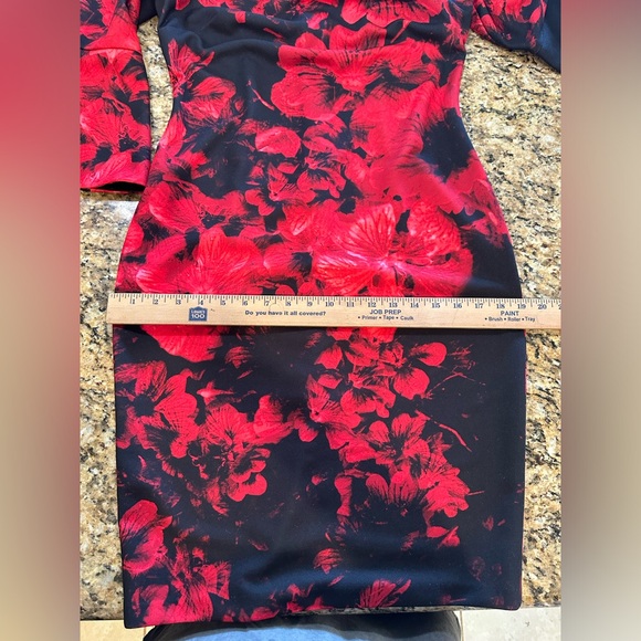 Calvin Klein black red Floral Bell-Sleeve knee length Sheath Dress size 8 - Picture 6 of 8